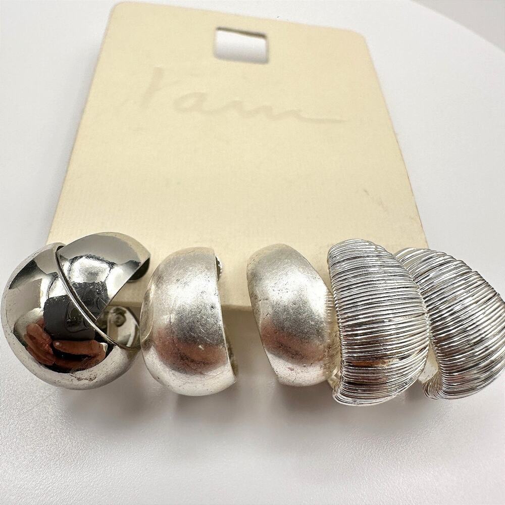 Vintage Y2K Silver Tone Hoop Earrings Set Textured Ribbed High Polish Jewelry